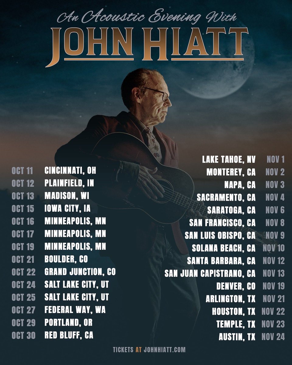 All upcoming Fall dates are on sale NOW. Get your tickets to see John live in concert at johnhiatt.com