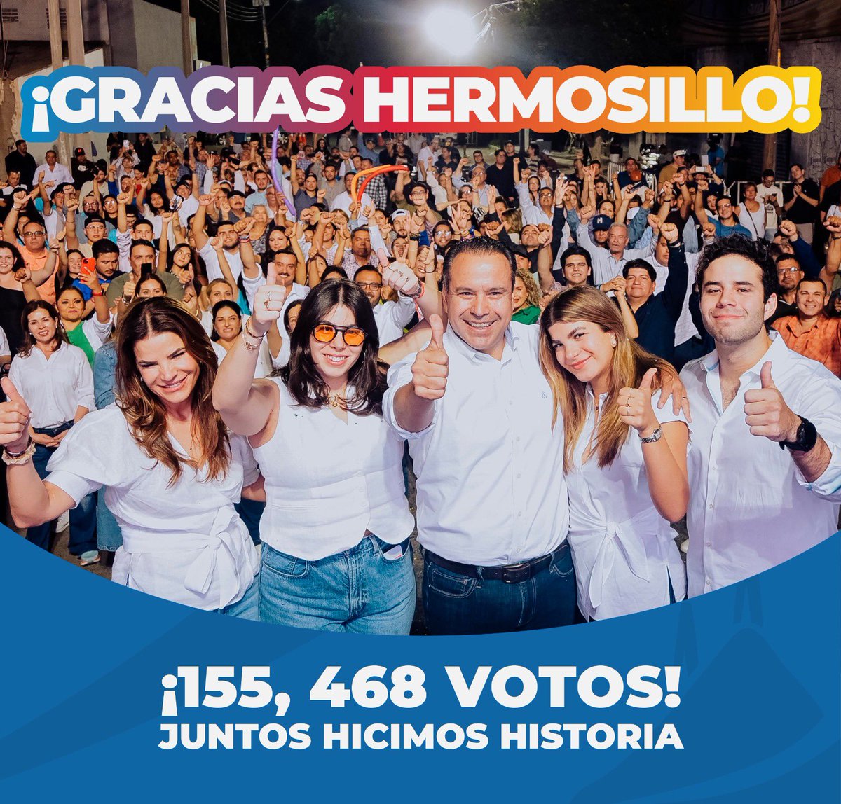 Con el 100% de las actas computadas, podemos decir que juntos, con la votación más alta, hicimos historia en Hermosillo.

Muchas gracias a todas y todos, en equipo con cada hermosillense ¡vamos a hacer nuestra ciudad cada vez mejor!
