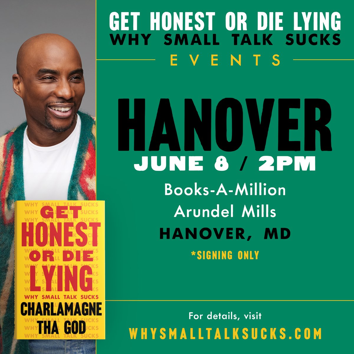 Hanover, I’ll see you tomorrow at 2pm with @BooksAMillion! #WhySmallTalkSucks