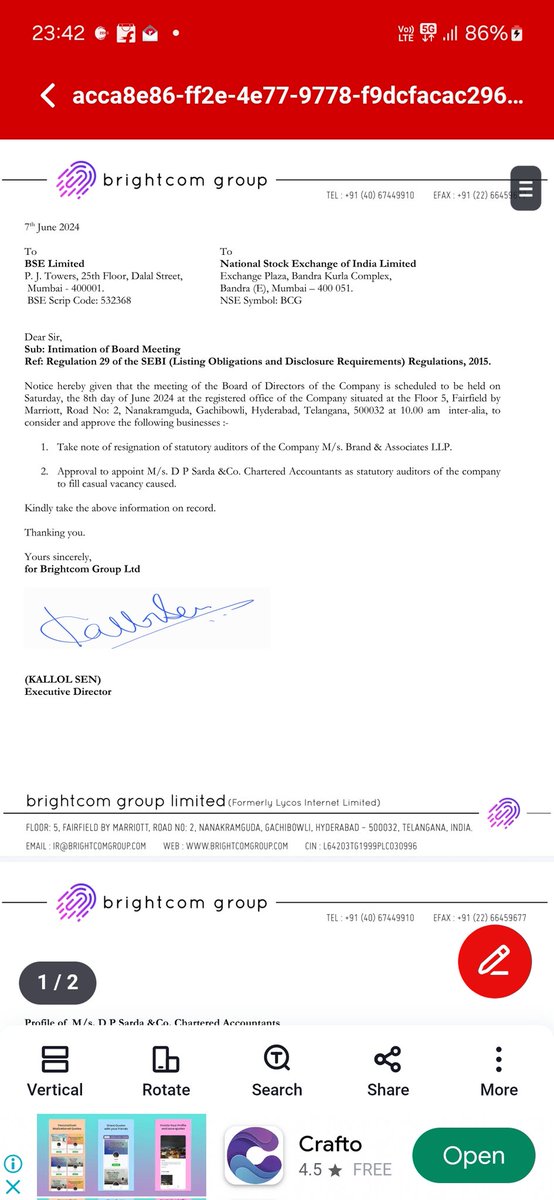 @BrightcomGroup #brightcomgroup @kallolsen 
Kallol ji ye kya hain,aap badi mehnat kar rahe hain Ye sahi hain lekin 11jun me 4 din bache hain aur aap ka auditor resignation de diya ho kya raha hain public investors ko aap bebkoof samjh rakha hain investors zero ho gaya?????