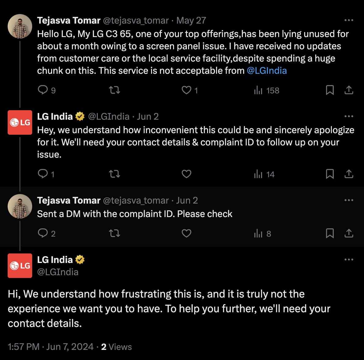 tejasva_tomar's tweet photo. @LGIndia Feeling frustrated by the constant cycle of repetitive questions without any action taken.  Let's break the loop and start making some progress! @LGIndia https://t.co/skMPJJ7fzL