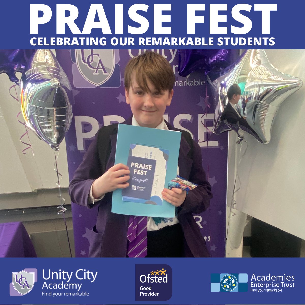 Lift_Unity_City's tweet photo. 2/3 Every Friday is 'Positive Friday' at UCA!

Students  were given the opportunity on Friday at our 'praise fest' to present  their best work at lunchtime, and collect their stamp in the 'praise  passports' which can earn them some amazing prizes.

#oneaet #praisefestival https://t.co/HEIyv6blhf
