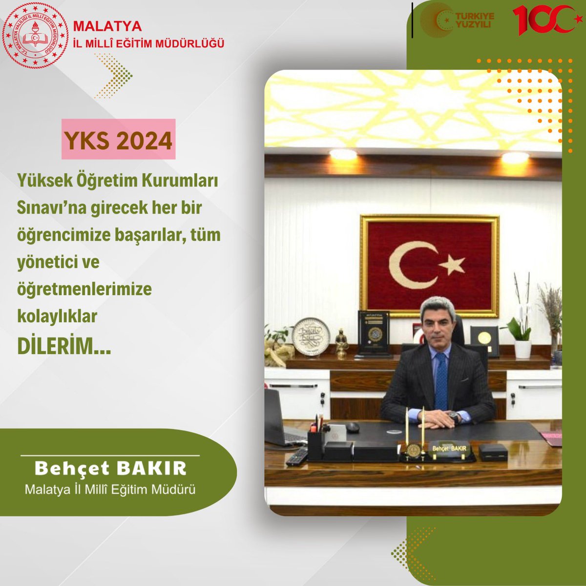 Yüksek Öğretim Kurumları Sınavı’na girecek her bir öğrencimize başarılar, tüm yönetici ve öğretmenlerimize kolaylıklar
DİLERİM...

#KöklerdenGeleceğe 
<a href="/tcmeb/">Millî Eğitim Bakanlığı</a> <a href="/TCMalatyaV/">TC Malatya Valiliği</a> <a href="/behcet_bakir/">behçet bakır 🇹🇷</a>