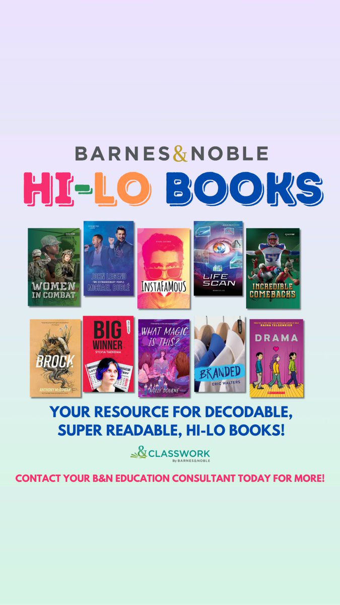 Do you work with struggling or reluctant readers? Check out our amazing selection of Hi-Lo books designed to engage and motivate young readers of all levels with high-interest, low-readability content!  Reach out for a quote today! chouston@bn.com