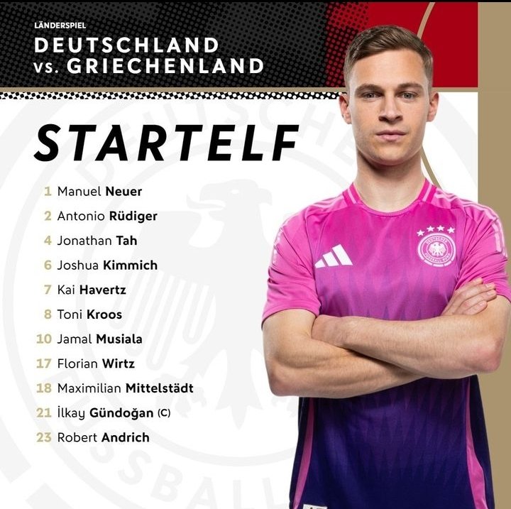 DFB_Team_Fr's tweet photo. la COMPOSITION de l'Allemagne pour le match de ce soir est dispo !
Le dernier match avant l'euro est bientôt prêt à être visionné, on compte sur vous les gars !
#GERGRE #ALLGRE 🖤❤️💛 https://t.co/WRBsoQuJd8