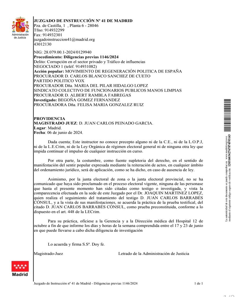 UACD_Youtube's tweet photo. TRAS LA SEGUNDA CARTA DE PEDRO SÁNCHEZ ACUSANDO AL JUEZ PEINADO DE INTERFERIR EN LAS ELECCIONES POR LLAMAR A DECLARAR A BEGOÑA GÓMEZ, INVESTIGADA POR DOS DELITOS, EL JUEZ CONTESTA A PEDRO SÁNCHEZ DEJÁNDOLE EN ABSOLUTO RIDÍCULO EN 6 LÍNEAS QUE DEBERÍA LEER TODA ESPAÑA.

NI EXISTE NINGUNA LEY NI COSTUMBRE QUE IMPIDA LLAMAR A DECLARAR A UN INVESTIGADO NI BEGOÑA GÓMEZ, QUE SE SEPA, SE PRESENTA A NINGUNAS ELECCIONES.

ADEMÁS Y POR MIEDO A QUE FALLEZCA INESPERADAMENTE CARLOS BARRABÉS, SE LE VA A TOMAR DECLARACIÓN EN EL PROPIO HOSPITAL DE MODO INMEDIATO COMO PRUEBA PRECONSTITUIDA PARA EL JUICIO.

Lo explico todo en YouTube.
Os recomiendo de verdad el video:
https://t.co/sB4HmmCqzA