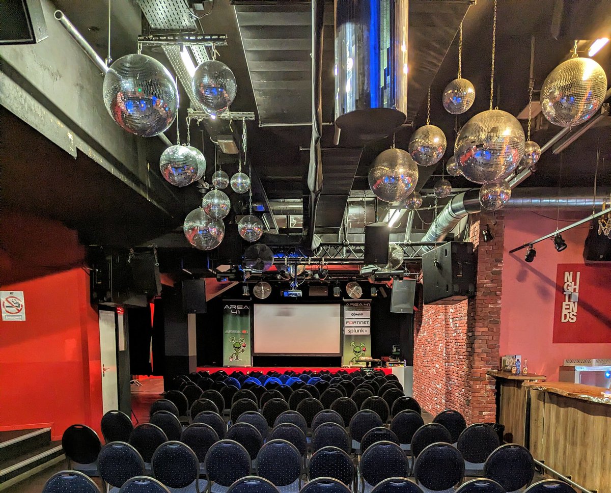 ZaiLynch's tweet photo. #Area41 has the highest "disco ball to attendee ratio" of any security conference I ever attended 🪩🔒 https://t.co/iunnZi1kCU