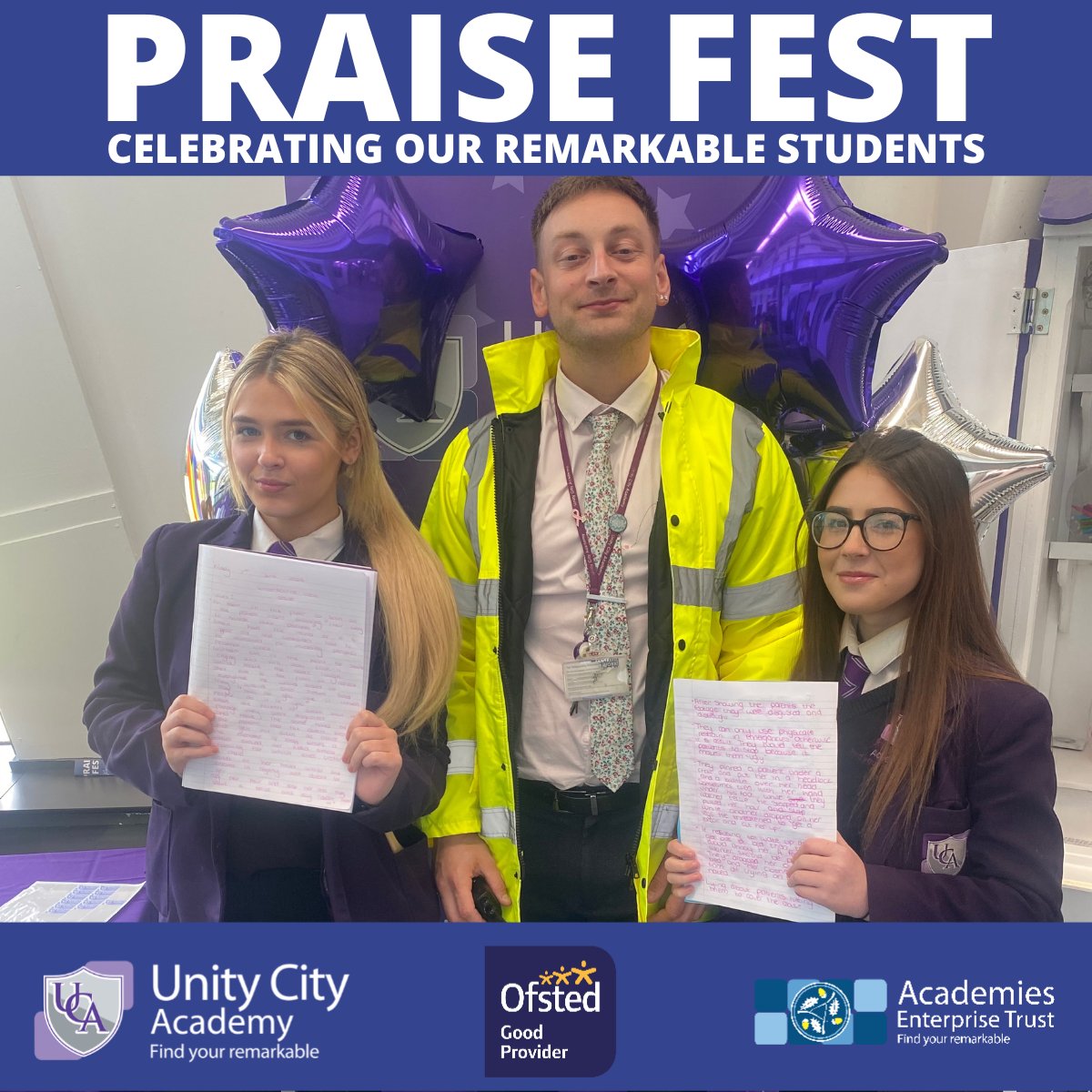 Lift_Unity_City's tweet photo. 1/3 Every Friday is 'Positive Friday' at UCA!

Students  were given the opportunity on Friday at our 'praise fest' to present  their best work at lunchtime, and collect their stamp in the 'praise  passports' which can earn them some amazing prizes.

#oneaet #praisefestival https://t.co/PYFEcDe6Xg