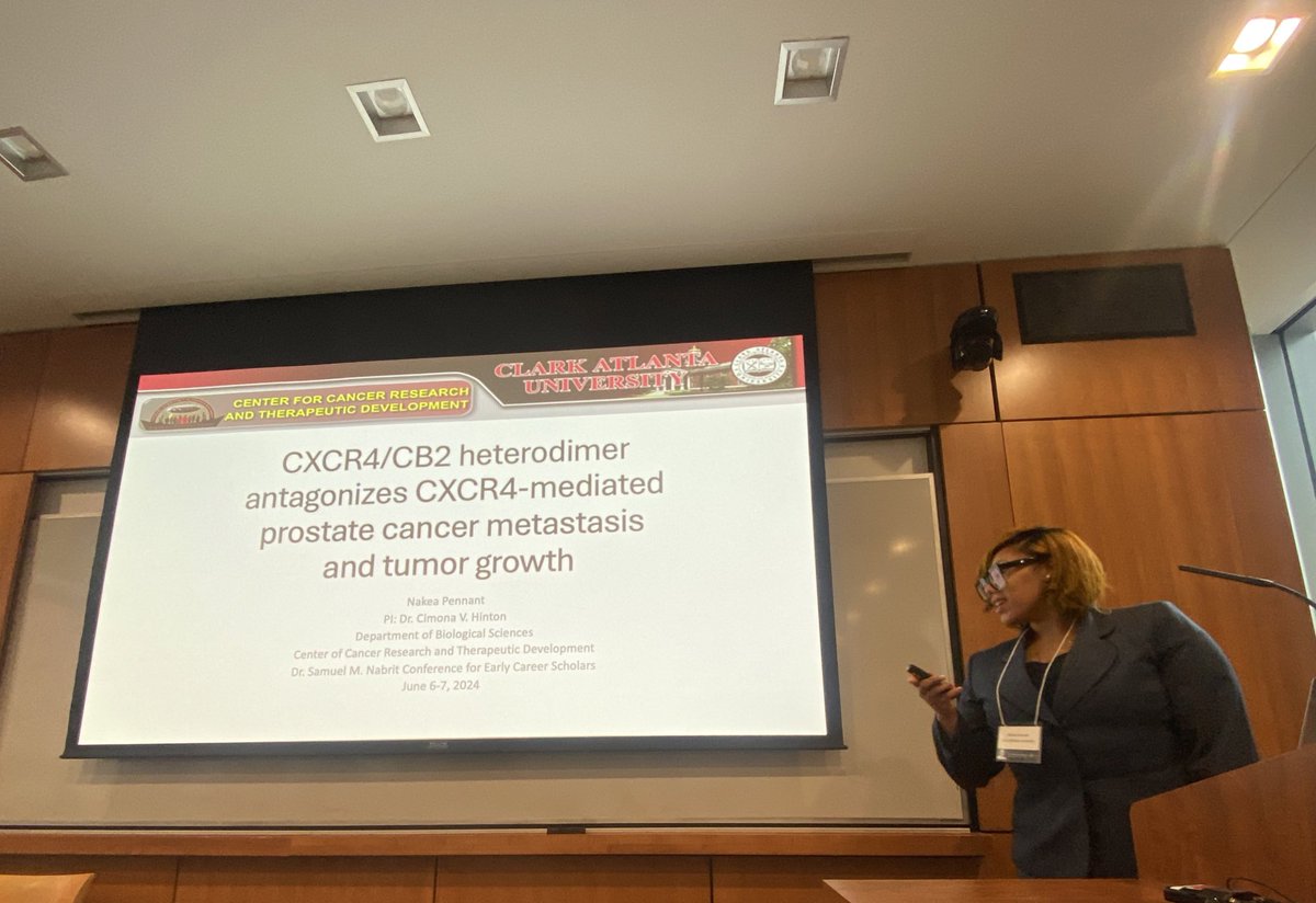 Dr. Samuel M. Nabrit Conference (@samuelnabritcon) on Twitter photo - Nakea Pennant, PhD Candidate <a href="/CAU/">Clark Atlanta Univ.</a>
“CXCR4/CB2 heterodimer antagonizes CXCR4-mediated metastasis and tumor growth in vivo” - Nakea Pennant, PhD Candidate <a href="/CAU/">Clark Atlanta Univ.</a>
“CXCR4/CB2 heterodimer antagonizes CXCR4-mediated metastasis and tumor growth in vivo”