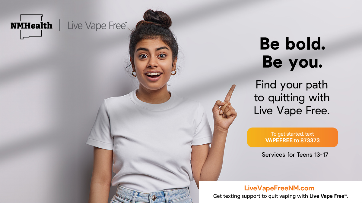 quitnownm's tweet photo. Are you a teen that wants to quit vaping? Get texting support and find resources at https://t.co/ZgZzsIdKOf

#smokefree #vapefree https://t.co/P3tlXxqGuA