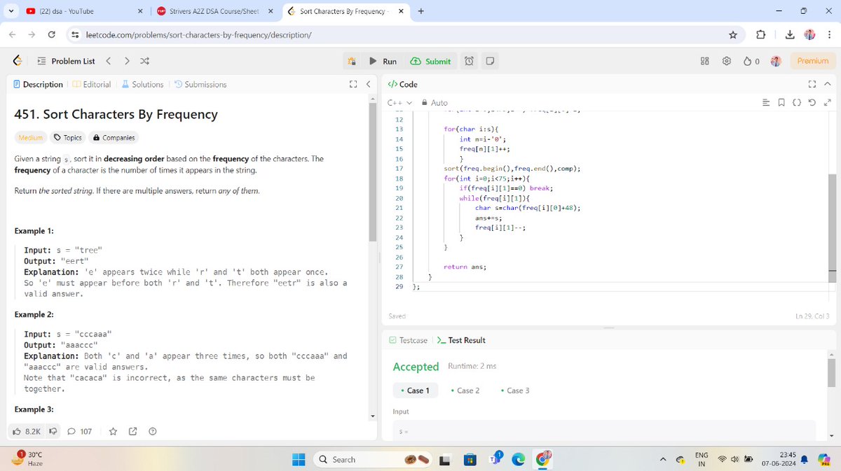 Deepakg57171715's tweet photo. Day 58 of #365daycode
Today solve a problem on leetcode.
Problem Statement:-451. Sort Characters By Frequency. https://t.co/LWoWW8Rxq5
