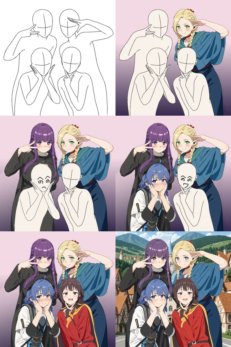 Zuntan03's tweet photo. EasySdxlWebUi に『複数キャラ画像の生成』追加

ちゃんと説明しないともったいないので、丁寧めの解説です。
新 CN inpaint &amp; anytest で、複数キャラを高打率なtxt2imgで着実に生成します。
元絵は写真,3D モデル,らくがき他

画像はみんなで温泉街
https://t.co/J4fWIseJVB
https://t.co/qOm645Mufm https://t.co/GbGklhJU3D