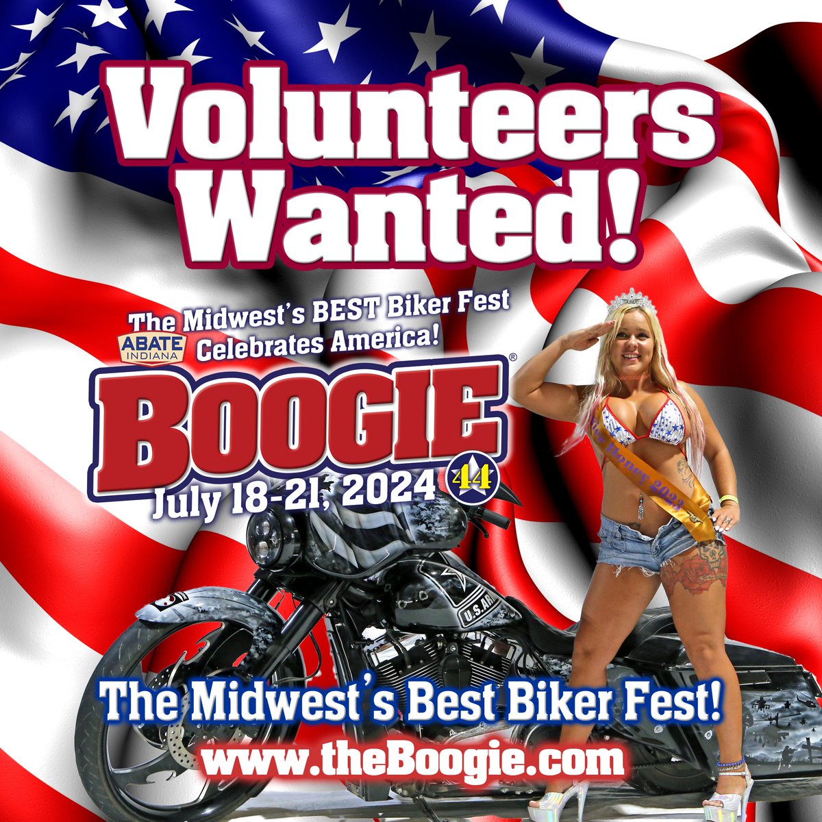 abateofindiana's tweet photo. What’s more fun than attending the Boogie? Volunteering at the Boogie! Volunteers can “earn” their cost of admission and receive the super cool, not available for purchase, Boogie Worker Shirt! You must be a current ABATE of Indiana member to volunteer.  events@abateonline.org https://t.co/D7gxQZSEQa