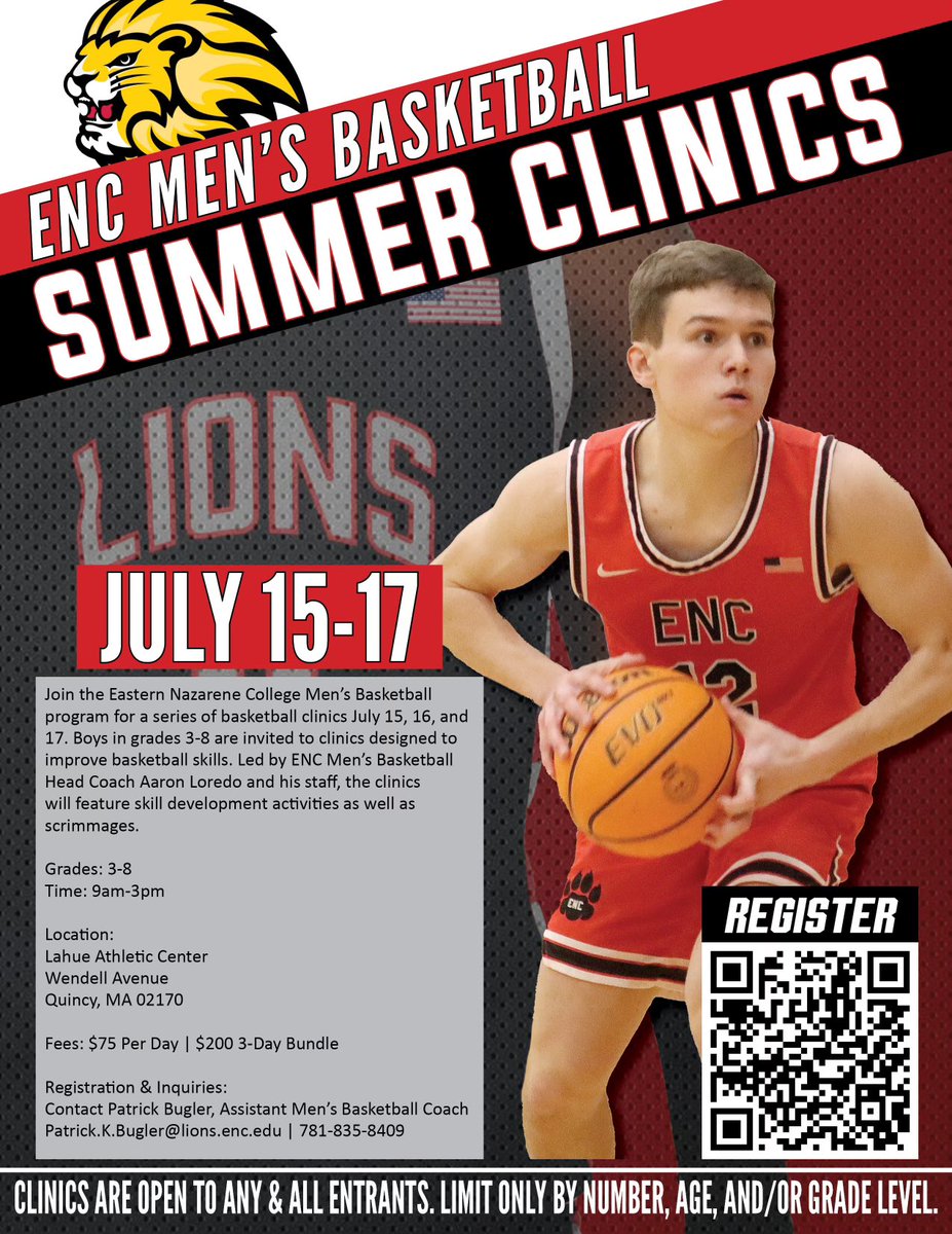 ENCMBB's tweet image. We are excited to share that we are going to host our first ENC SUMMER CLINC!

Click on the link to register today!

🦁

athletics.enc.edu/sports/mbkb/MB…