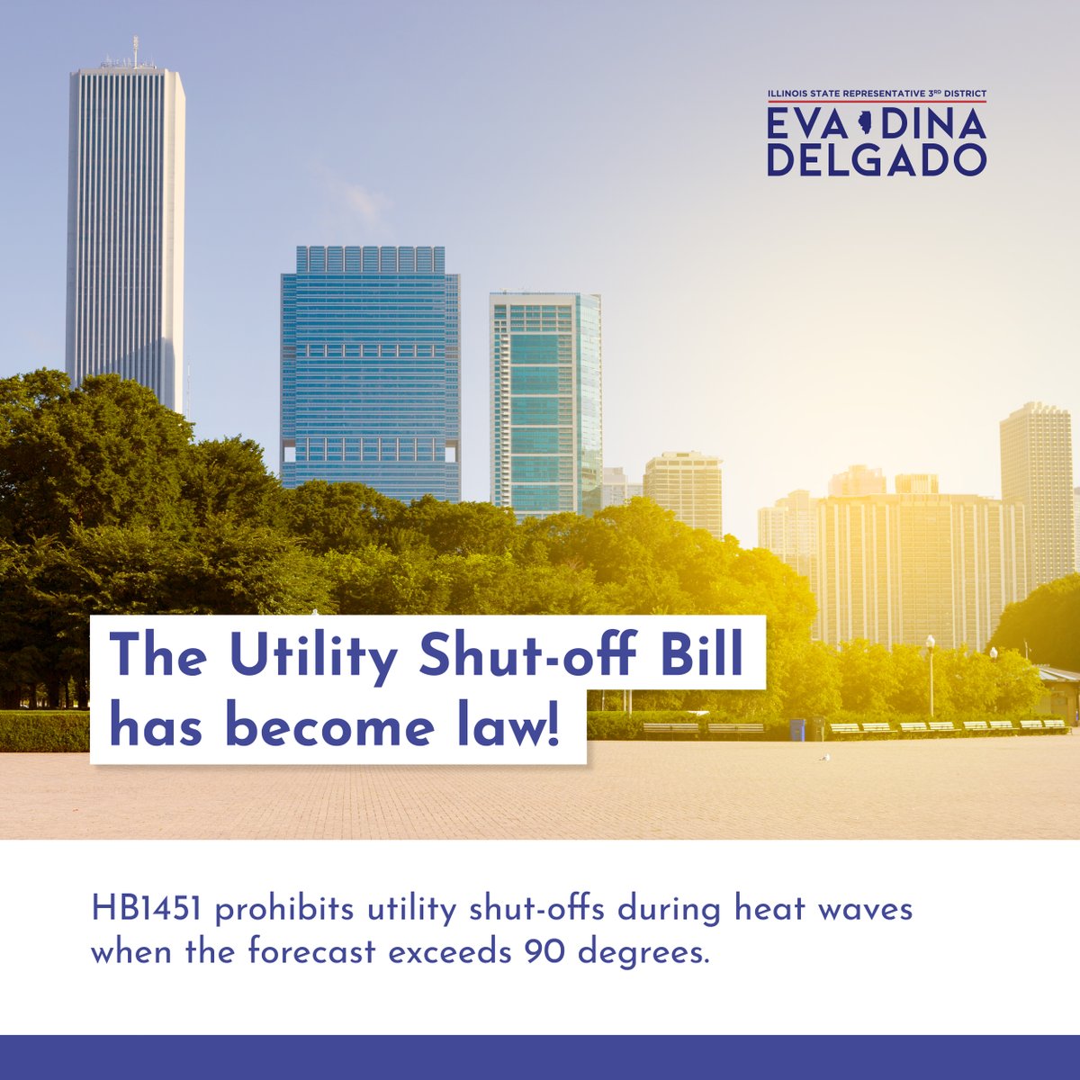 DelgadoRep's tweet image. Happy Summer! ☀️
As high heat temperatures begin in Chicago, I am proud to have sponsored Public Act 103-0019. This law protects the safety of Illinois’ most vulnerable residents, such as seniors and children, during extreme heat events.