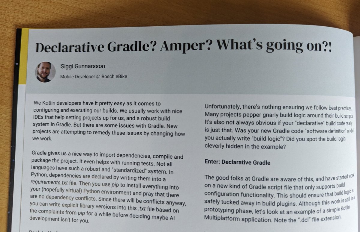 fun code() Magazine (@funcode_mag) on Twitter photo Declarative <a href="/gradle/">Gradle</a>? Amper? What's going on?!
<a href="/sigurdur/">Siggi Gunnarss</a> gives an overview of the new build tool approaches - now on page 14 of the fun code() Magazine - a magazine for <a href="/kotlin/">Kotlin by JetBrains</a> developers!
Download the PDF today:
github.com/kotlin-magazin… Declarative <a href="/gradle/">Gradle</a>? Amper? What's going on?!
<a href="/sigurdur/">Siggi Gunnarss</a> gives an overview of the new build tool approaches - now on page 14 of the fun code() Magazine - a magazine for <a href="/kotlin/">Kotlin by JetBrains</a> developers!
Download the PDF today:
github.com/kotlin-magazin…