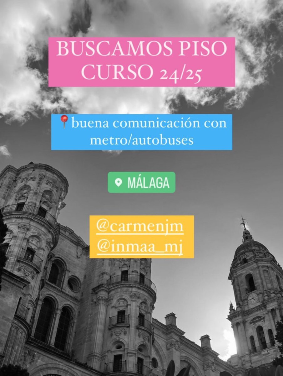 Somos 2 chicas de 21 años que buscamos 2 huecos en algún piso en málaga 🥲🙃,que tenga buena conexión con el metro o autobuses. Si alguien deja su piso o conoce a alguien que sepa algo que contacte con nosotras, muchas gracias🫶🏻💘 #pisosmalaga #uma #pisosuma #cotilleosuma #malaga
