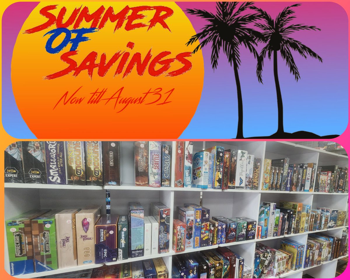 HometownComics's tweet photo. Outside isn’t the only thing that is hot this summer! 
These blazing hot deals are running through August 31st. 
Select games 50% off, over one hundred different anime figures on sale for $10, $20 and more off, anime plush 50% off. Keep and eye out for more! https://t.co/SiAizBVVyP