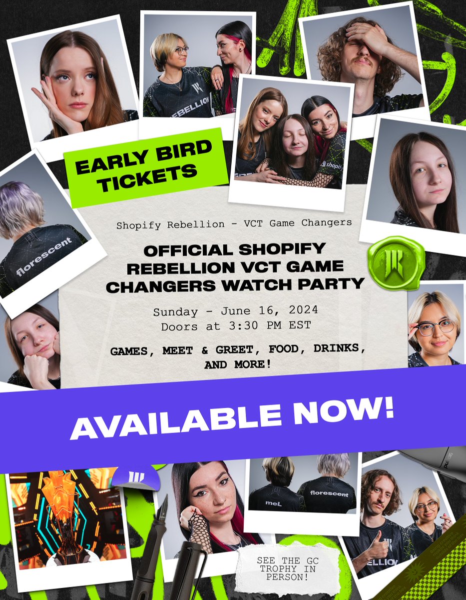 ShopifyRebels's tweet photo. ‼️ TICKETS LIVE NOW ‼️

Calling all eager agents: Early Bird tickets for the Official Shopify Rebellion VCT Game Changers Watch Party are LIVE!

https://t.co/OigUkgtR90

We’re bringing the party with activities, games, a meet & greet, food and drink, and more to be announced!

📅 June 16th, 2024
📍 Toronto, ON 🇨🇦
⌚ 3:30PM ET
#ArmTheRebels #VCTGameChangers