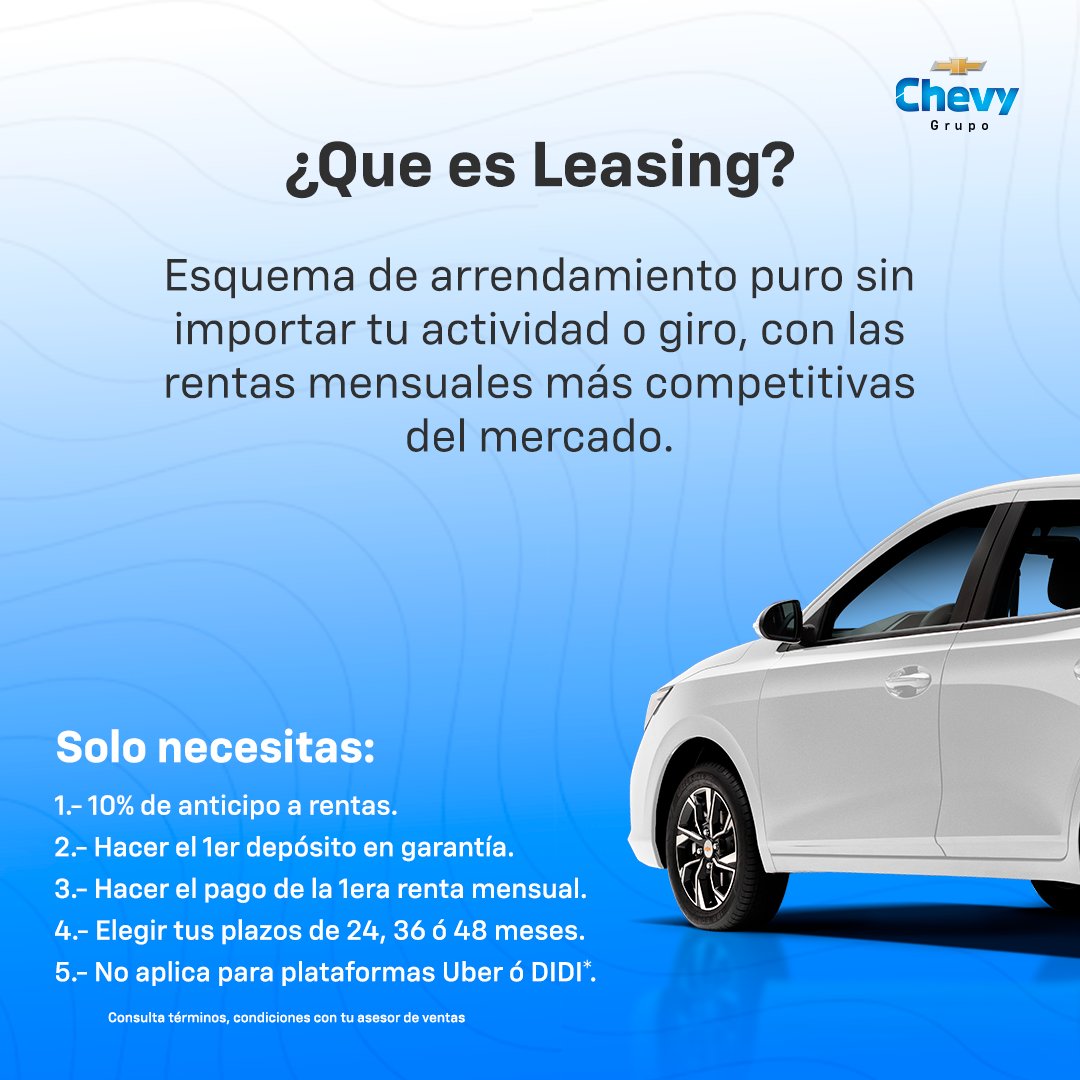 GrupoChevy's tweet photo. Descubre el secreto detrás de la libertad al volante con el revolucionario sistema de arrendamiento leasing de Chevrolet. 🙌🚙

Visítanos en Chevy San Carlos y nuestras sucursales, Aeropuerto, Atlacomulco, Calimaya, Centro y Zinacantepec. https://t.co/y9COYhWT7n