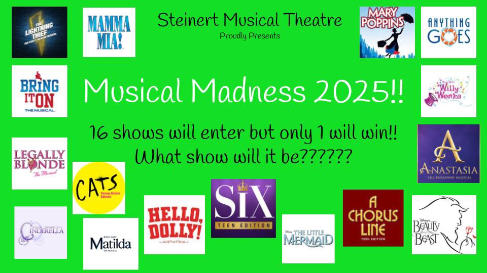 The rights are in!!!  It all starts Monday!  Musical madness 2025!  16 shows will enter but only one will win. Who will it be?  Stay tuned to find out!  🎶💚🤍🎭