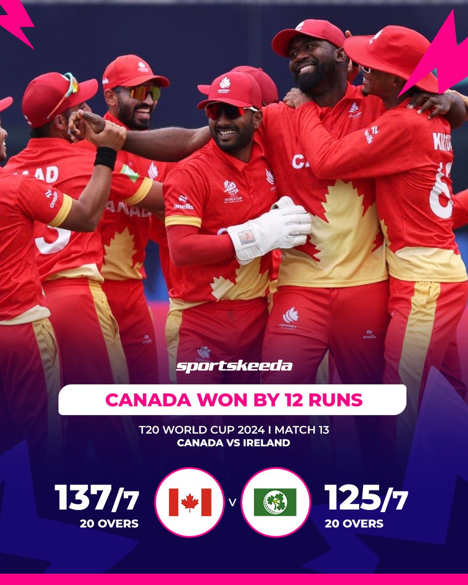nishantdravid73's tweet photo. #T20WC2024 13th Match 🏆

Group A - #Canada beat #Ireland by 12 Runs 🏏

#CAN 🇨🇦 - 137/7, #IRE 🇮🇪 - 125/7

Player of the Match - #NicholasKirton (35 Balls 49)

#T20WorldCup #CANvIRE #CANvsIRE #T20WC #T20 #T20WC2024 #CricketTwitter https://t.co/hnvjjQ6wzN