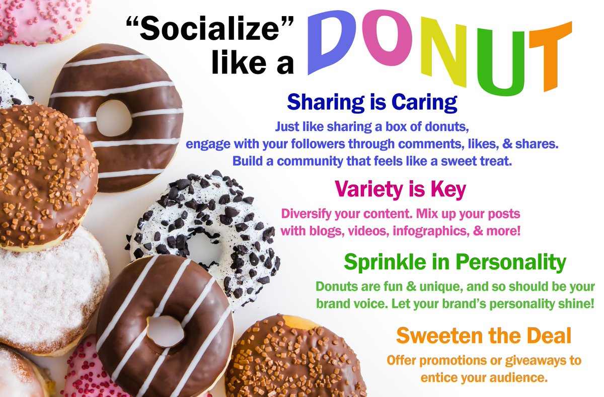 Donut worry, be happy!😃 It's #NationalDonutDay!🍩 While nothing compares to a decadent donut, we’re here to tell you how the power of irresistibly sweet content can boost your brand &amp; leave your audience craving more. Take a bite out of these #donut inspired #marketingtips!