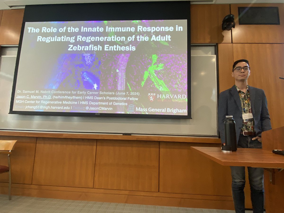 Dr. Samuel M. Nabrit Conference (@samuelnabritcon) on Twitter photo - Jason Marvin, PhD <a href="/JasonCMarvin/">Jason C. Marvin, PhD (he/they) 🏳️🌈🇹🇼</a>, Postdoc <a href="/MassGeneralNews/">MassGeneral News</a>
“The role of the innate immune response in regulating regeneration of the adult zebrafish enthesis” - Jason Marvin, PhD <a href="/JasonCMarvin/">Jason C. Marvin, PhD (he/they) 🏳️🌈🇹🇼</a>, Postdoc <a href="/MassGeneralNews/">MassGeneral News</a>
“The role of the innate immune response in regulating regeneration of the adult zebrafish enthesis”