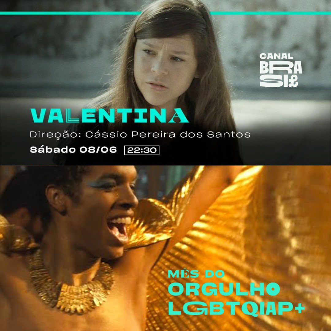 Neste sábado (08/06) você vai ter a oportunidade de assistir do Valentina no Canal Brasil às 22h30, em homenagem ao Mês do Orgulho 🏳️‍🌈🏳️‍⚧️🫶.

Valentina é um filme independente, feito com muito amor por uma equipe e elenco incríveis. Direção e roteiro de Cássio P. Santos 🤍.