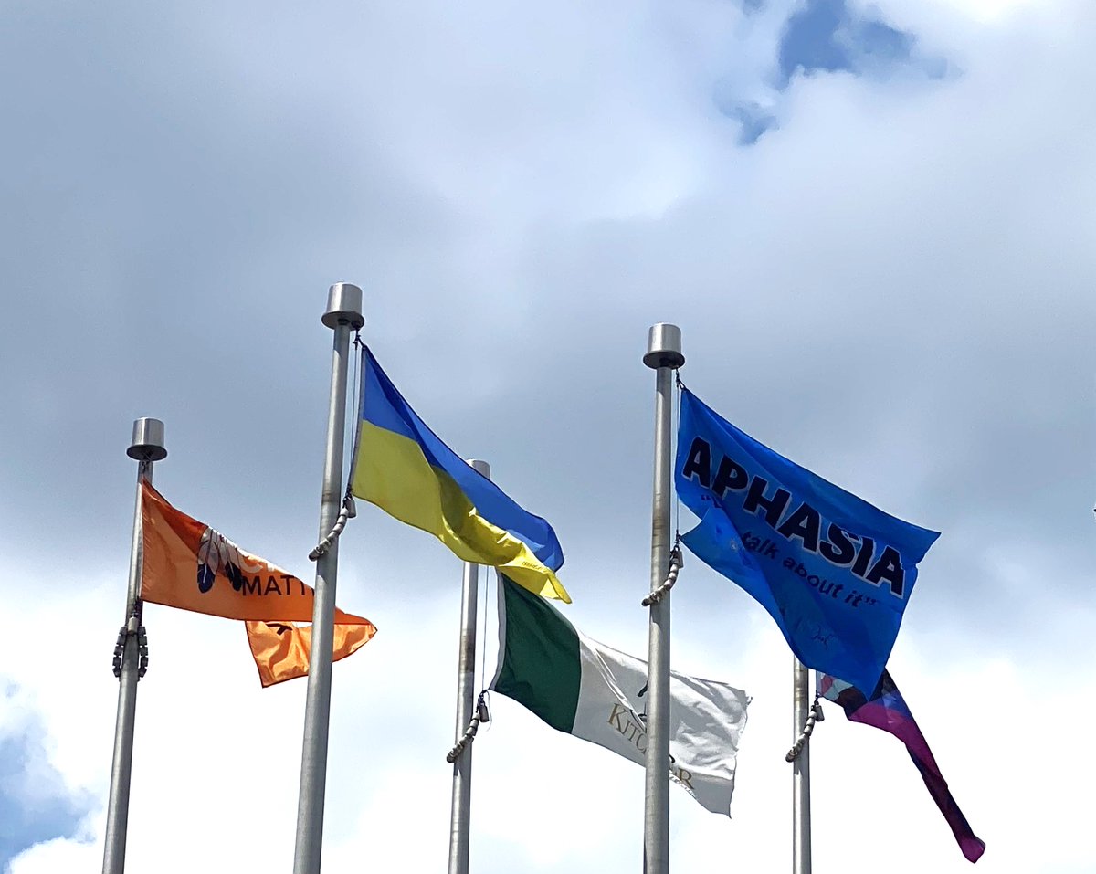 June is #AphasiaAwarenessMonth! This week, the Waterloo Wellington Regional Aphasia Program’s (WWRAP) proudly raised the Aphasia flag at Kitchener City Hall! 🗣️✨

Join us in spreading the word about aphasia, a condition that affects communication but not intelligence!
