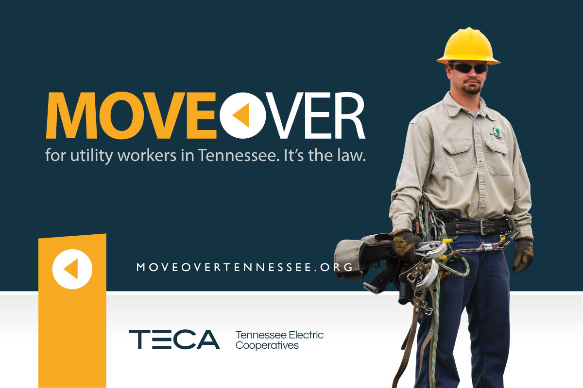 TNELECTRIC's tweet photo. Move over when you pass a utility worksite. It is common courtesy, and it’s the law in Tennessee. #moveover #everydaysafe https://t.co/2vSZukulPo