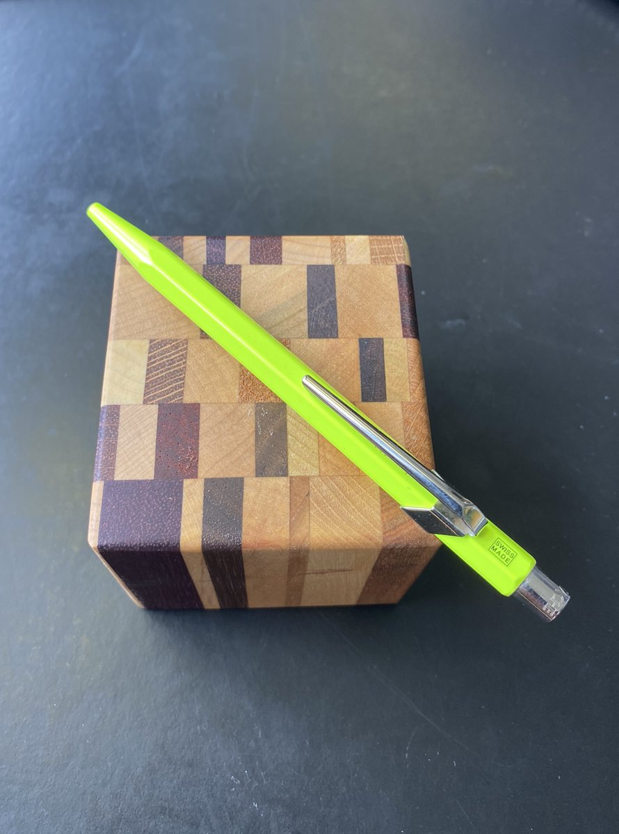 $2.49 candle holder at Thrift ... maple, white oak, black walnut, African Padauk etc.   ... works well for another, more esteemed purpose ...  #CDNtech #hardwood #penholder