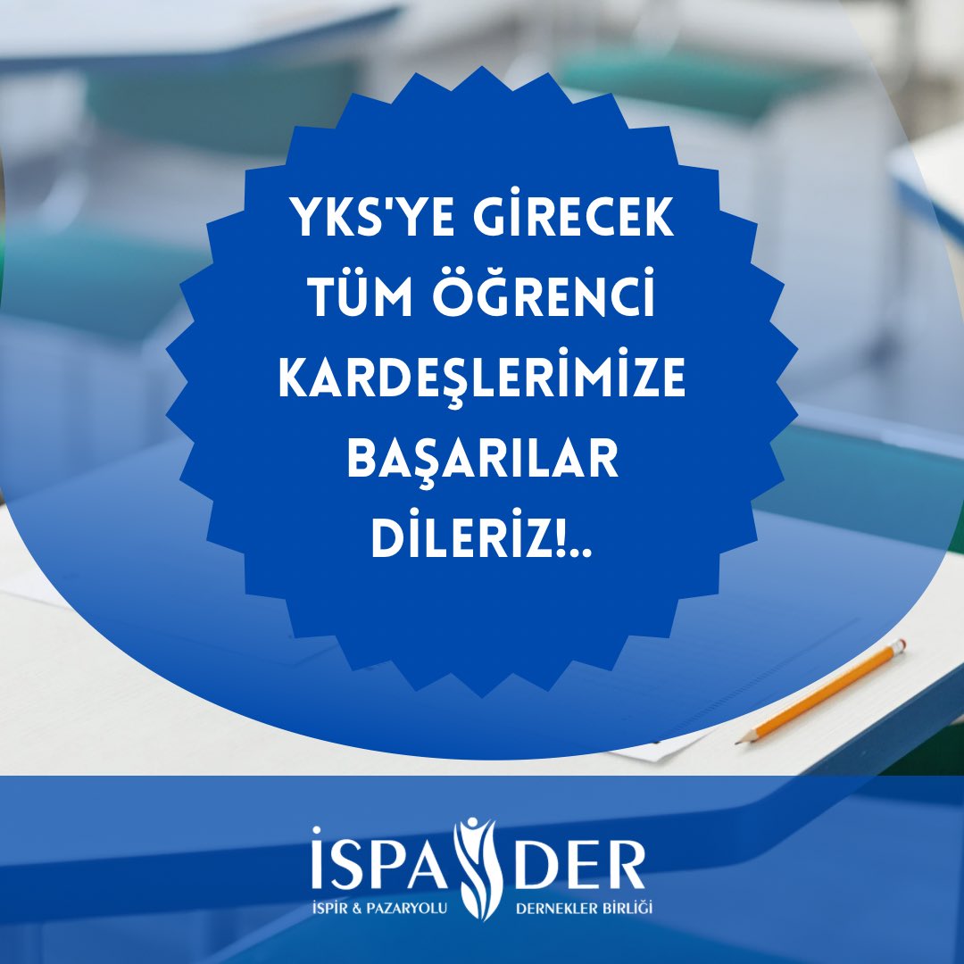 ispaderorg's tweet photo. Hafta sonu gerçekleştirilecek olan Yükseköğretim Kurumları Sınavı’na Girecek Olam Tüm Öğrenci Kardeşlerimize Başarılar Dileriz!..

#YKS
#YKS2024
#YükseköğretimKurumlarıSınavı

#İSPADERAkademi
#İSPADER
https://t.co/VwYSriCFqI https://t.co/83Gd4yT9zq