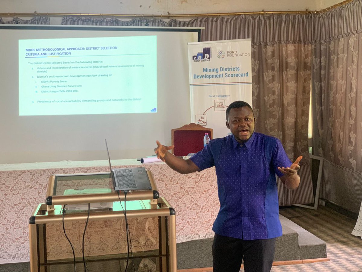 CDDGha's tweet photo. On to the Next!

The #MDDS train has made successful stops at Wassa East and Obuasi for district-level dissemination of the MDDS report.

Next stop: Bibiani-Anhwiaso-Bekwai Municipality on June 10.

The team engaged with key members of the Assembly, mining companies, traditional authorities, CSOs, minority groups, and the local management committee (LMCs) to disseminate and deliberate on the findings from the district-specific reports. 

The team further engaged with community social accountability groups to plan for the upcoming capacity-building workshop on how to monitor the utilization of mineral revenues in their districts/municipalities.

Join the conversation for better utilization of our mining royalties.

#RevenueAccountability
#MiningScorecard