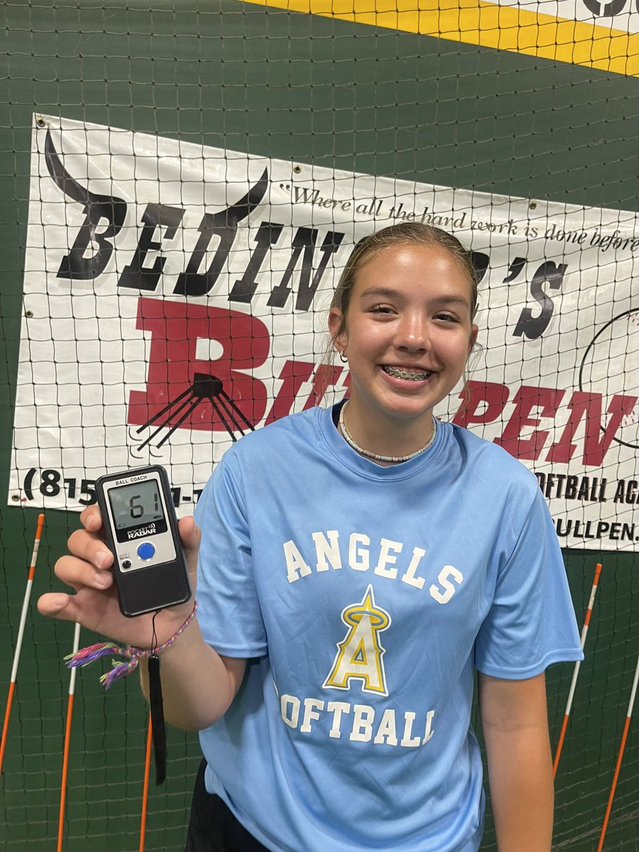 2029 RHP, Brynn Christensen, Illinois Select 12u, hit a new PR of 61mph on her walk through!