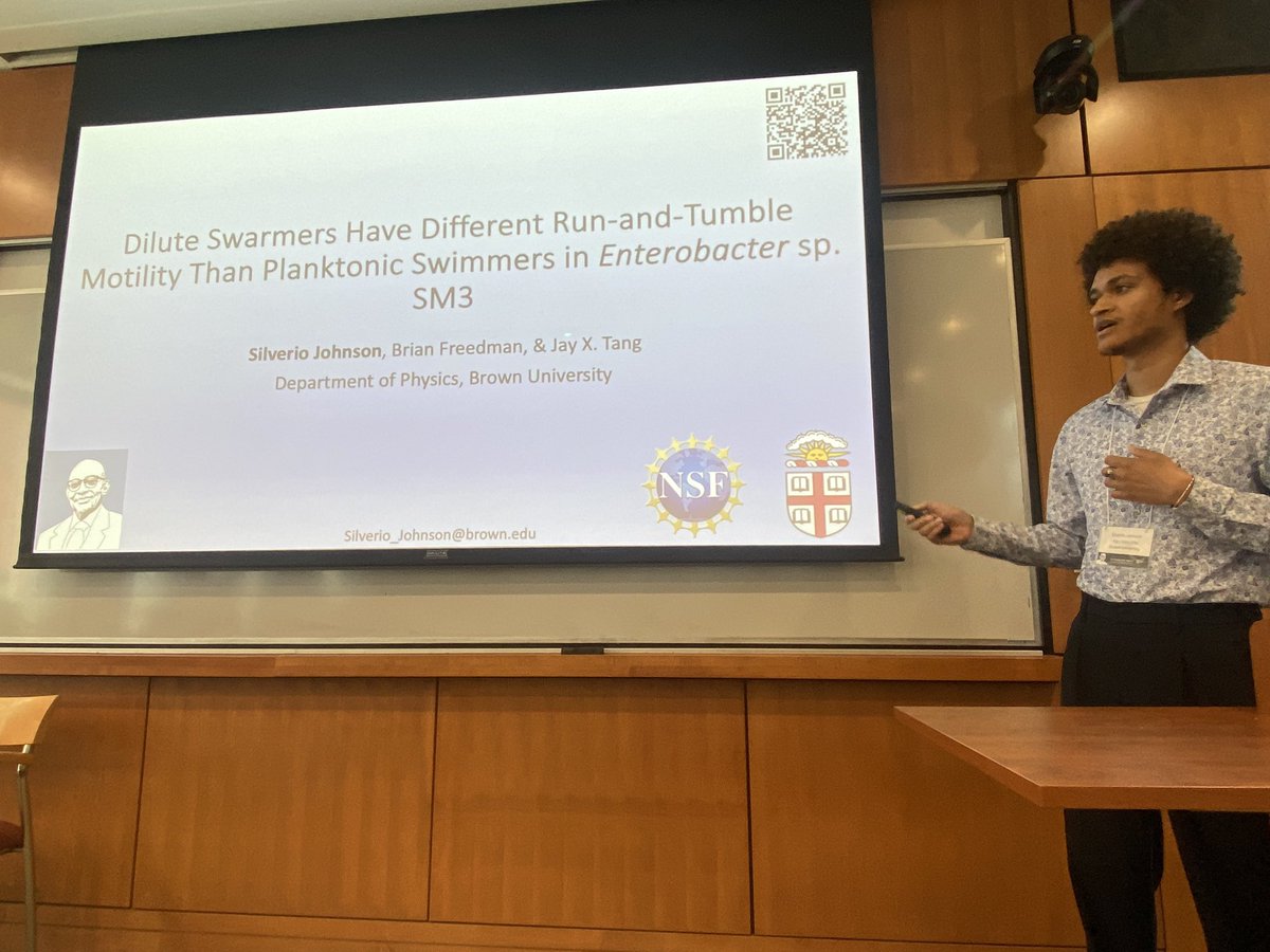 Dr. Samuel M. Nabrit Conference (@samuelnabritcon) on Twitter photo - Silverio Johnson, PhD Candidate <a href="/brown_physics/">Brown Physics</a>
“Dilute swarmers have different run-and-tumble motility than planktonic swimmers in Enterobacter sp. SM3” - Silverio Johnson, PhD Candidate <a href="/brown_physics/">Brown Physics</a>
“Dilute swarmers have different run-and-tumble motility than planktonic swimmers in Enterobacter sp. SM3”