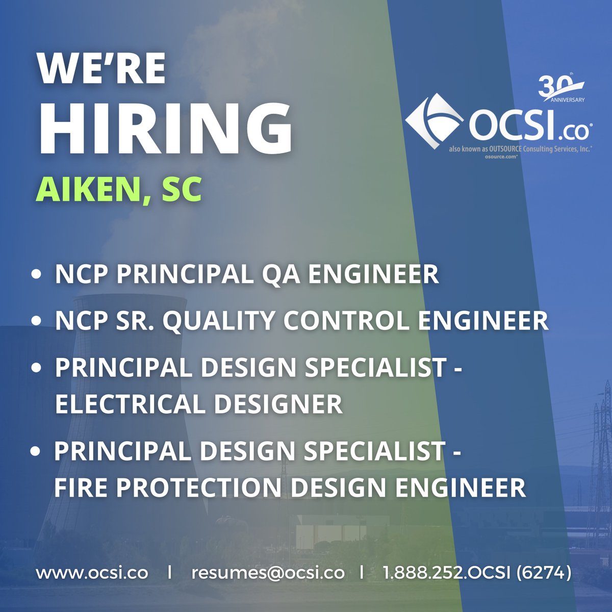 OCSI_Jobs's tweet photo. #WereHiring! Join our specialized government contract team in Aiken, SC. To apply, please visit https://t.co/ng40OPvVtB.

#OCSIcoJobs #TeamOCSIco #nuclearjobs #governmentcontractjobs
#fireprotectiondesign #electricaldesign #engineeringjobs #qualitycontroljobs #aikenjobs #jobs https://t.co/y30eIlaVYk