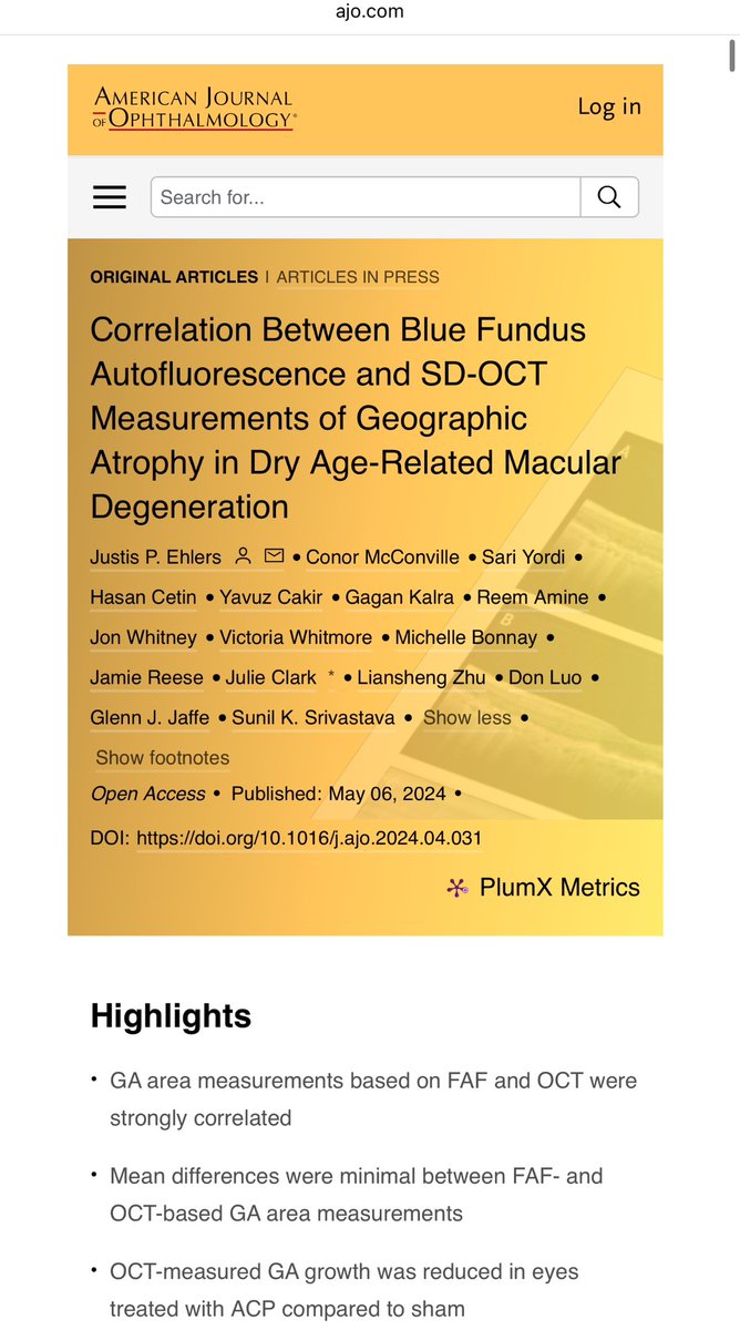 Gagan Kalra, MD (@gagankalra_md) on Twitter photo Super excited to share our work published in <a href="/AJOphthalmology/">American Journal of Ophthalmology</a> showing negligible differences in FAF & OCT measured geographic atrophy area in dry AMD.
Grateful for my mentors & team <a href="/ClevelandClinic/">Cleveland Clinic</a> #Ophthalmology
Open access:
ajo.com/article/S0002-⦠Super excited to share our work published in <a href="/AJOphthalmology/">American Journal of Ophthalmology</a> showing negligible differences in FAF & OCT measured geographic atrophy area in dry AMD.
Grateful for my mentors & team <a href="/ClevelandClinic/">Cleveland Clinic</a> #Ophthalmology
Open access:
ajo.com/article/S0002-ā¦