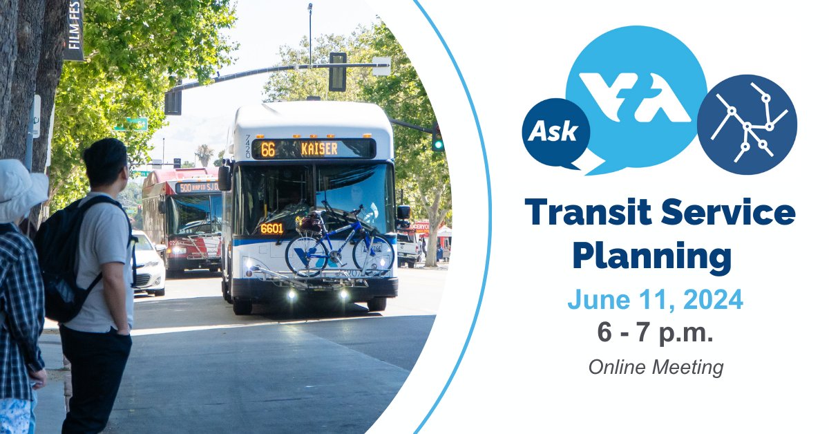 VTA's tweet photo. VTAโs #transit network is essential in connecting riders throughout Santa Clara County.
Anyone curious in the inner workings of #transitservice planning or have related questions should join our #AskVTA.
https://t.co/puXmcA2UCq https://t.co/QQxgr91yUh