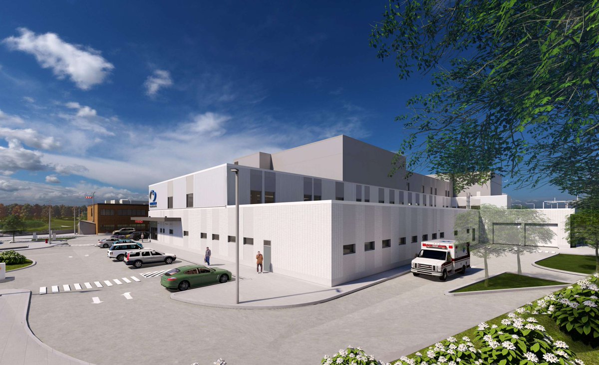 StevensonHosp's tweet photo. We are sharing a new rendering of our hospital expansion, estimated to be complete in 2028.  It will wrap around our current facility at 2X its size. Our Emergency Department (ED) will be 3X the size of our current ED with a dedicated entrance and enclosed ambulance bay. https://t.co/Cfry9MM1WT
