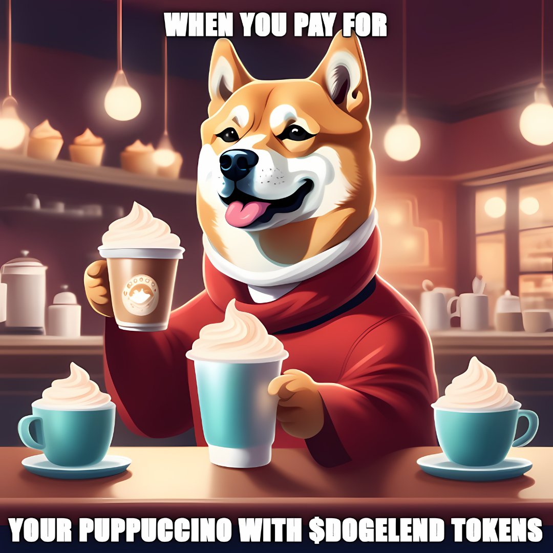 DogeLend's tweet photo. 'Paying for puppuccino in $dogelend tokens like a boss! 🚀🐶 #CryptoMeme #DogeMeme #Dogecoin #Cryptocurrency #Tokenomics #DogeLendToken #DogeLend. ' https://t.co/MNMckHJb76