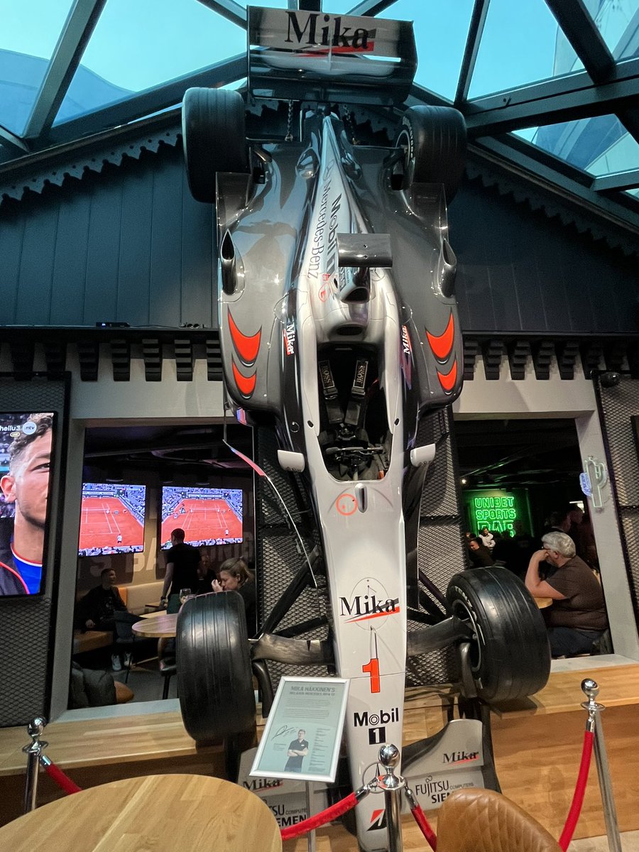 In a sports bar in Tallin, Estonia and great to see a <a href="/McLarenF1/">McLaren</a> <a href="/F1MikaHakkinen/">Mika Häkkinen</a> car here. How much better did the smaller cars look than todays lumps