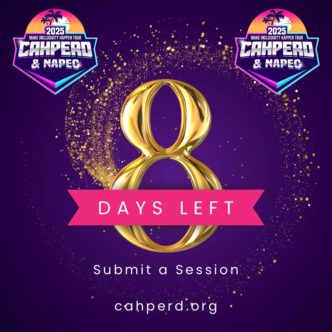 CAHPERD's tweet photo. Deadline is approaching. Present at the 2025 CAHPERD & NAPEC Joint Conference! https://t.co/6YRNNVNbsT #healthed #physed #rec #dance #athletic #ape #adaptedphysed #MIH @CA_AdaptedPE https://t.co/IwLeQ7wOqm