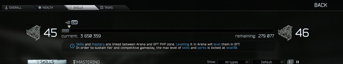 #escapefromtarkov 
Should those 2 be different, or character leveling is capped at 30 or something?

EFT on 44
Arena on 45