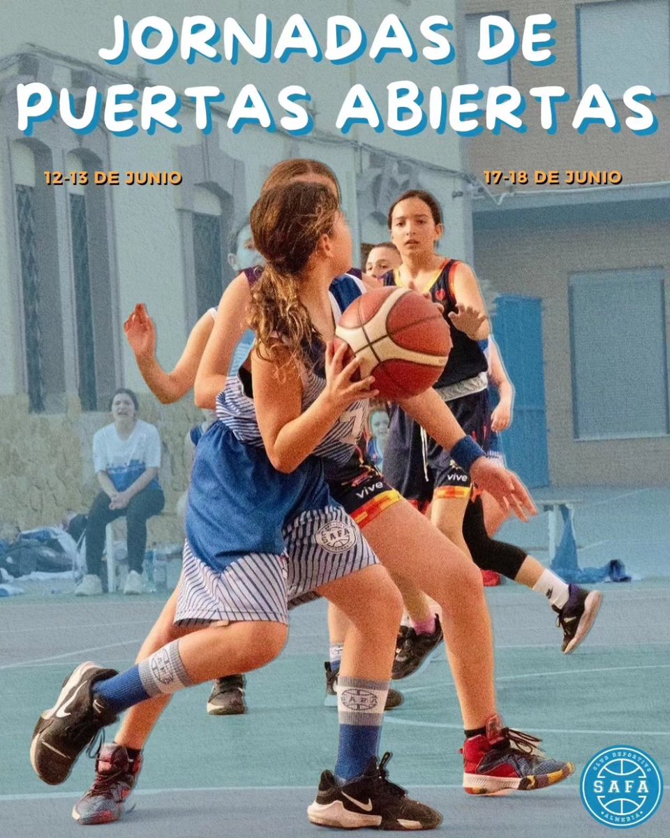 ⛹🏻 Ya están aquí las Jornadas de Puertas Abiertas.

📆 Durante los días 12-13-17-18 de junio puedes venir a probar con nosotros y a pasarlo en grande.

👉🏻 Consulta el día y el horario de tu categoría y ven a entrenar con nosotros.

#123SAFA 💙🤍