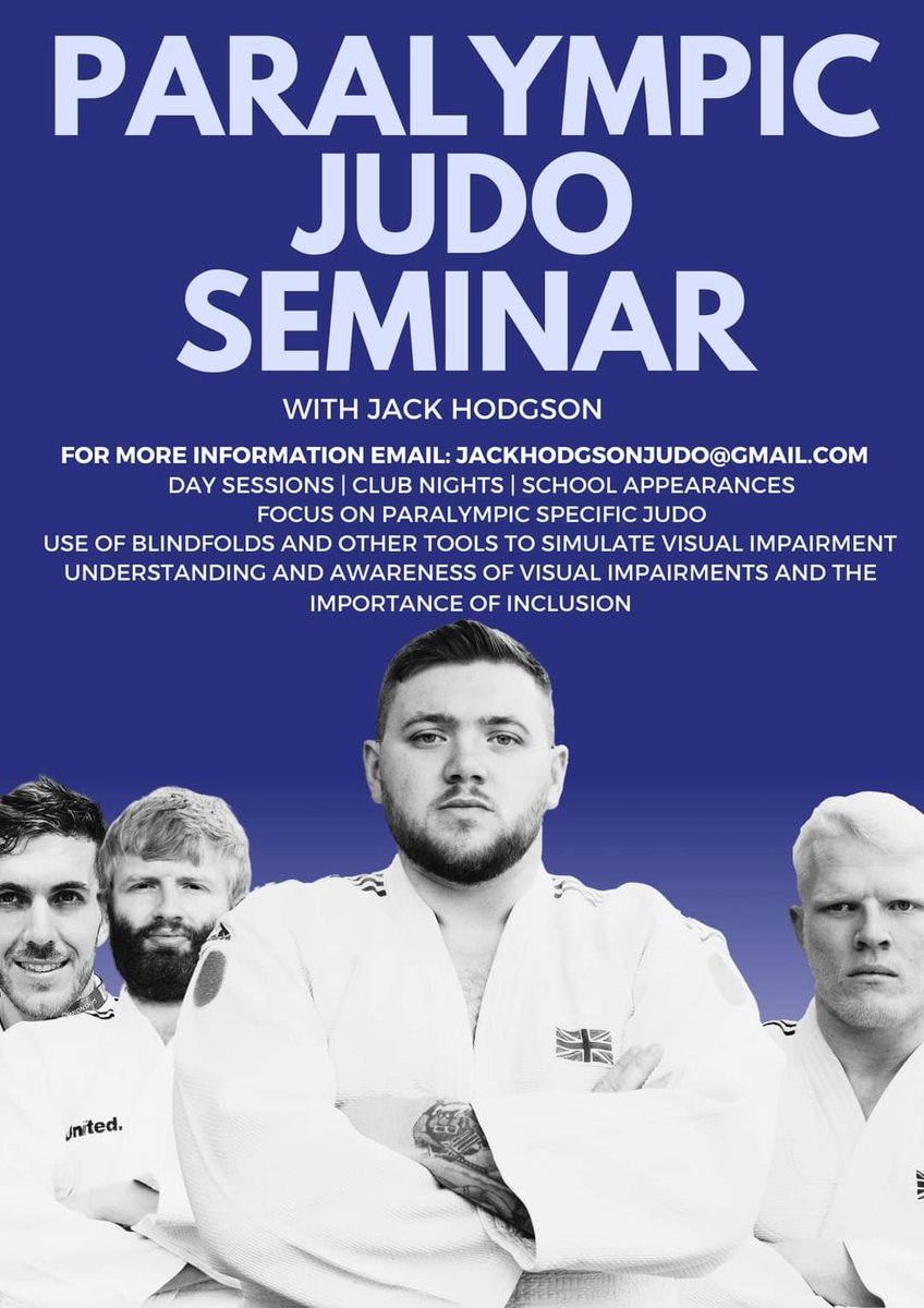 Judo Seminars with a VI Twist! 🥋

Running up to the Olympics and Paralympics, I am offering clubs the opportunity to book myself and another member of the British Team for seminars. 
Please contact me for more information
#judo #paralympics #olympics #VIJudo