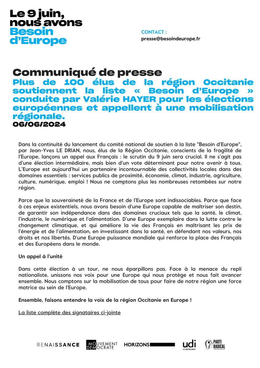 TdP_Tarn81's tweet photo. Comité de soutien régional d'Occitanie @BesoindEurope @ValerieHayer @TdP_Occitanie @tdp @Renaissance @RenewEuropeFRA https://t.co/IiTgMIq0VM