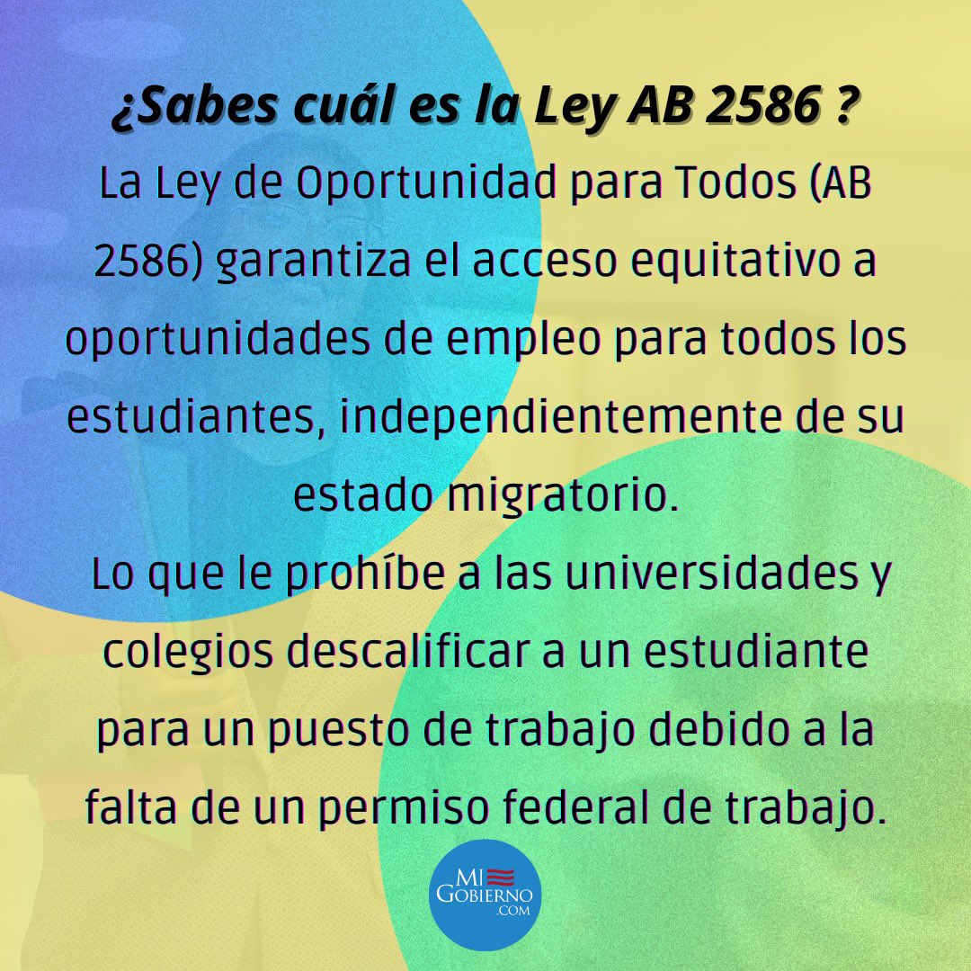 La Ley AB 2586 podría mejorar las posibilidades de empleo para estudiantes en California.  Su objetivo es otorgar permisos de trabajo a más de 40,000 estudiantes indocumentados en universidades y colegios comunitarios del estado.

#migobiernocom #trabajoparaestudiantes