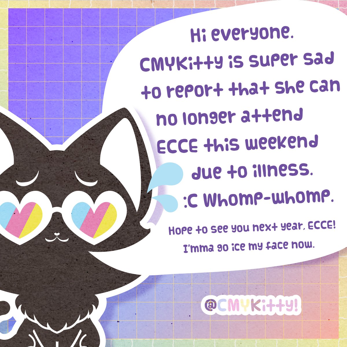 CMYKatGraphics's tweet photo. Well  cuties and badasses, a dental abscess on top of an unexpected flare-up  of my chronic illness this morning won ;w; I'm super sad to say I had to  make the call to stay home from @ECCExpo  this weekend. Whomp. https://t.co/yQ4Z8m8CHX