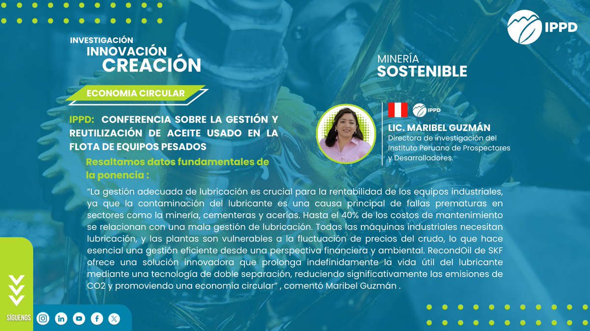 IPPDperu's tweet photo. IPPD comunica:
Entérate cómo se reutiliza el aceite empleado en la maquinaria de equipos pesados en la mineria. Te contamos cual es el nuevo uso que se le da y cómo contribuye a la economía circular.
#mineriaformal #viral #ippd #mineriasostenible #relaces https://t.co/BI0p96Qnlk